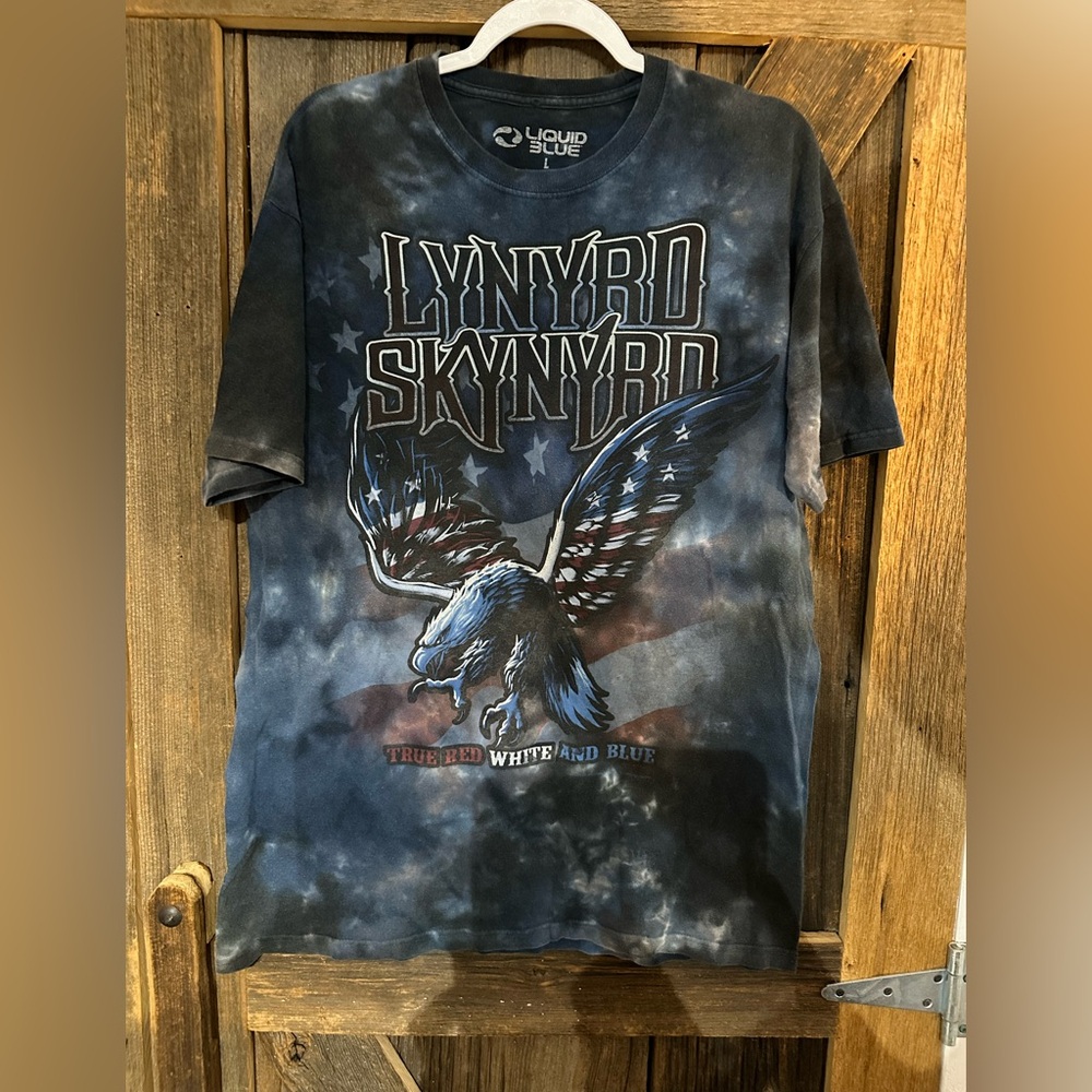 LYNYRD SKYNYRD Tie Dye Liquid Blue Music Band Tee Shirt Size Large